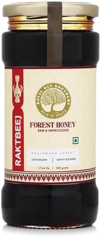 Royal Bee Brothers | RaktBeej Forest Honey, Harvested from the Hive of Wild Honey Bee, Dark and Thick, 100% Raw and Natural, No Preservative No Artificial Color, 500 GM Bottle