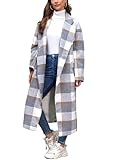 Bnycuml Women's Plaid Wool Coat Shacket Jacket Casual Long Sleeve Laple Button Down Flannel Trench Coats(Grey,Small)