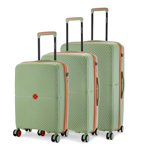 Image of Nasher Miles Bali Hard-Sided Polypropylene Luggage Set of 3 | 55cm, 65cm & 75cm | 8 Wheels Small, Medium & Large Trolley Bag for Travel | Suitcase (Olive Green)