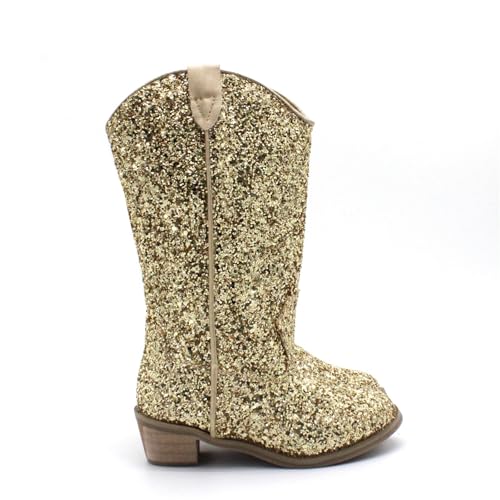 Girls Cowboy Sparkly Boots Pull On Non Slip Boots Pointed Toe Mid Calf Western Low Heels Boots for Little Kid Big Kid4