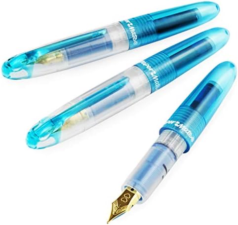 Paper Mate Mini Compact Fountain Pen - Fine Nib - Blue Ink - Blue Barrel - Pack of 3