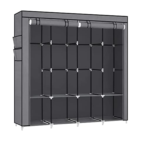 Armario de Tela Portátil con 4 Barras para Colgar y 4 Bolsillos Laterales Cover