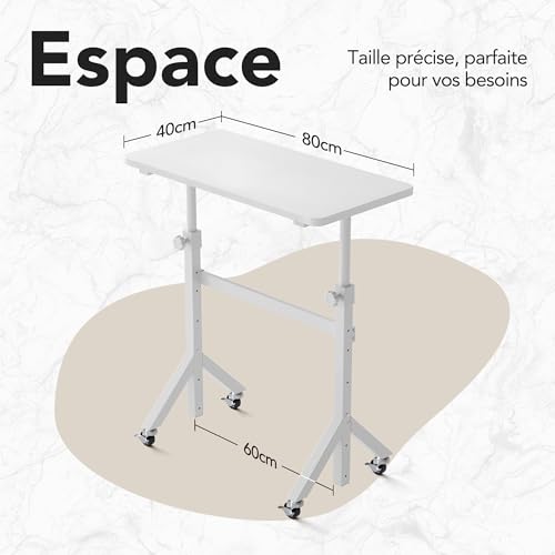Table ordinateur réglable hauteur bureau debout mobile 80x40