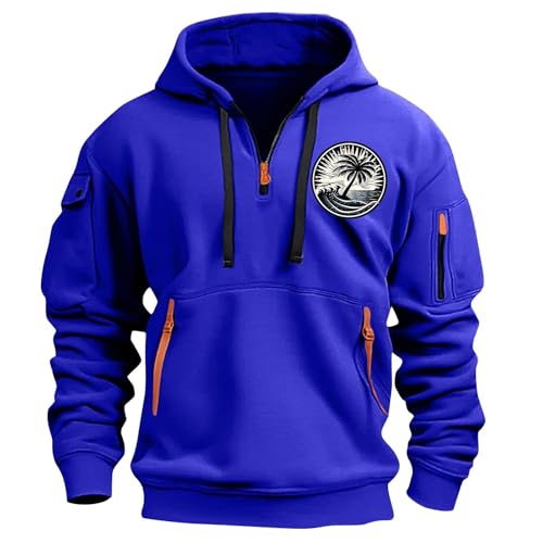Mens Fall Pullover Hoodies Long Sleeve Printed Drawstring Zip Up Sweatshirts Casual Solid Sweatshirt with Pocket