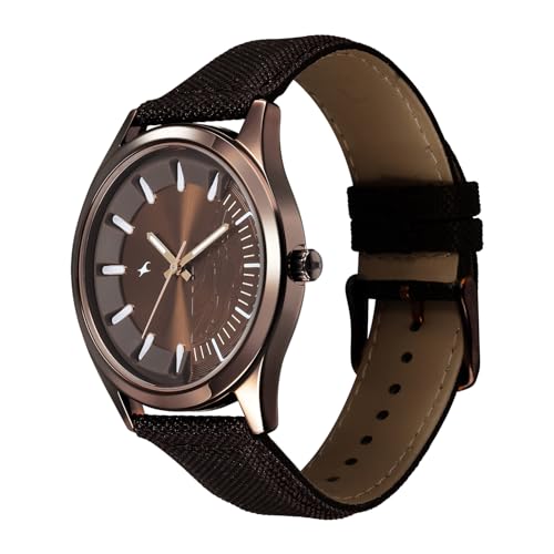 Image of Fastrack Wild Poison Dart Frogs Brown Dial Brown Leather Strap Watch for Men - 3317QL02