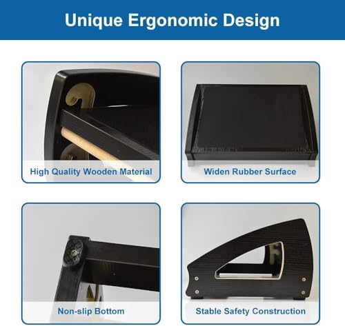 Image of StrongTek Ergonomic Under Desk Footrest, 3 Adjustable Heights Wooden Office Footrest, Large Anti-Slip Surface, Improves Posture and Blood Circulation, up to 400lbs (Black)