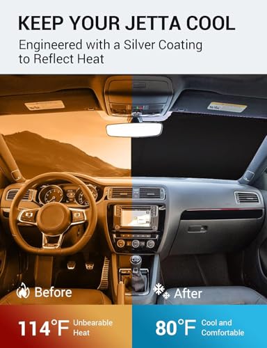 Image of Proadsy 2026 Upgrade Windshield Sun Shade Custom Fit 2011-2018 VW Jetta Foldable Front Sunshade Protector Sun Visor Blocks UV Rays Keep Car Cooler