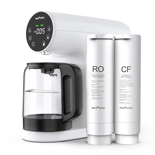 Ecoviva Auftisch Umkehrosmoseanlage Wasserfilter, Mobile Osmoseanlage Trinkwasser Umkehrosmose Filter mit 4-Stufen-Filtration, 3:1 Verhältnis von reinem Wasser zu Abwasser, TDS-Monitor, Weiß Ecoviva Auftisch Umkehrosmoseanlage Wasserfilter, Mobile Osmoseanlage Trinkwasser Umkehrosmose Filter mit 4-Stufen-Filtration, 3:1 Verhältnis von reinem Wasser zu Abwasser, TDS-Monitor, Weiß