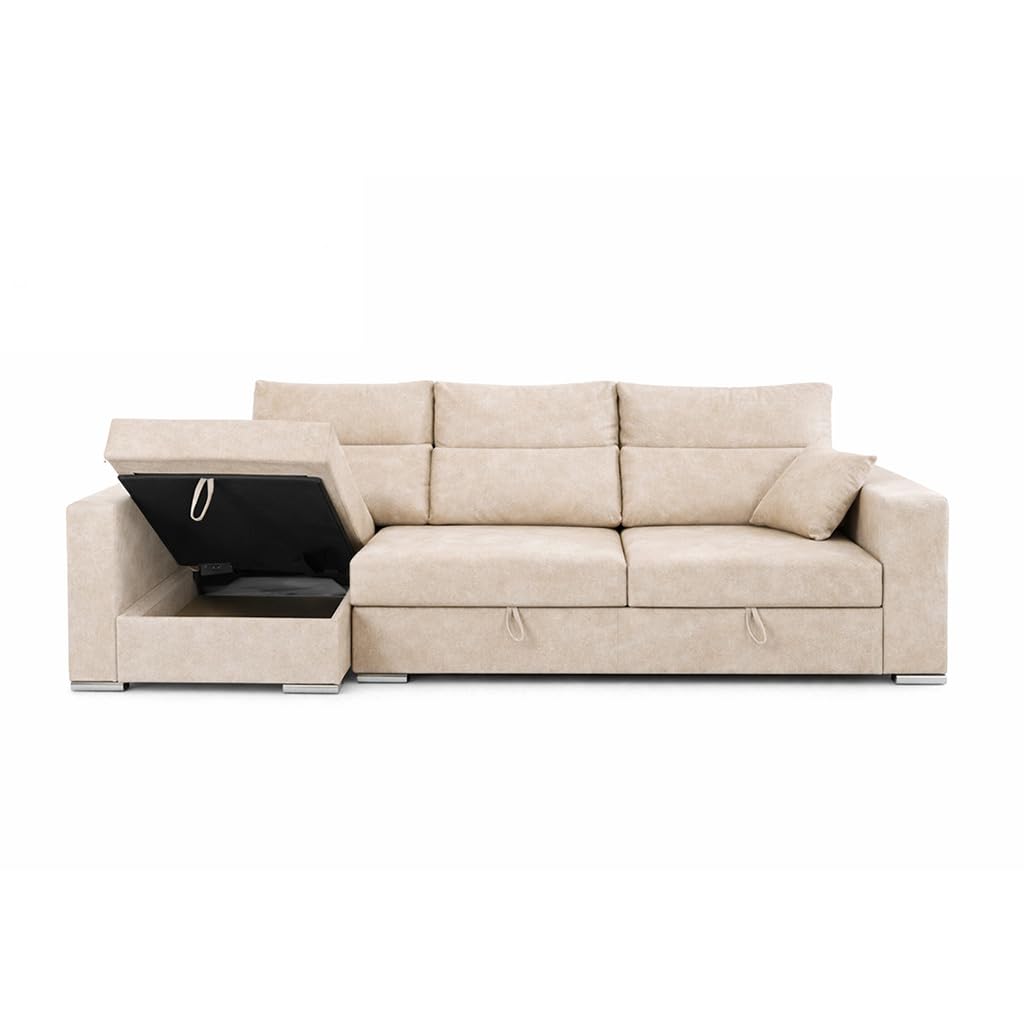 DUPI Sofá Cama Chaiselongue Flex Pro | Arcón Reversible Izquierda/Derecha | 265x100x140 cm | Beige