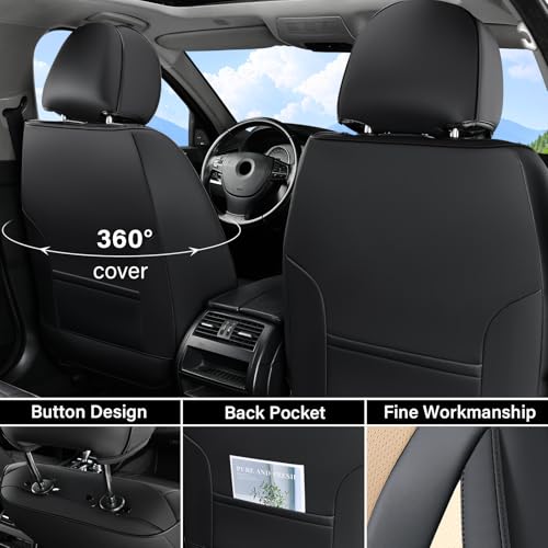 Image of Coverado Waterproof Nappa Leather Car Seat Covers, Automotive Fullset Seat Covers, 5 Seat Car Seat Cushion & Seat Protector, Black&Beige Front and Rear Covers Universal Fit for Most Cars, SUVs, Trucks