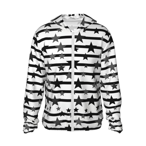 MXPELGHMAD UPF 50+ Sun Protection Hoodie Rash Guard Shirt Stars on black and white stripes Long Sleeve Sun Shirt Lightweight Jacket XL