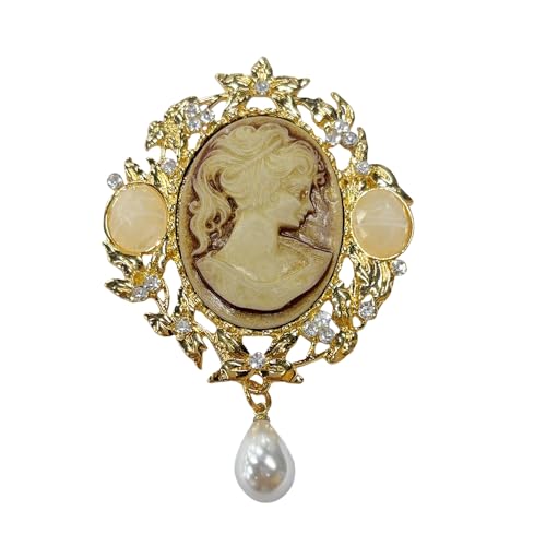 Broche camée haut de gamme en cristal et strass au style antique