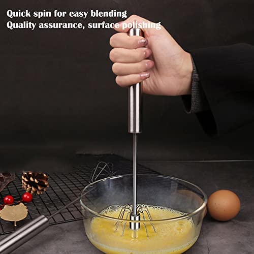 Batidor de Huevos rotatorio de Prensa semiautomática de Acero Inoxidable, batidora de Mano para Huevos con Crema para Hornear en el hogar (25,5 * 5,8 CM)