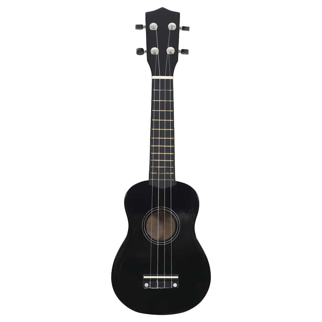 Ukulele soprano con custodia, per bambini, 58 cm, nero, in legno di tiglio, per principianti ed esperti, ideale per gli amanti della musica, bambini e adulti, con plettro, custodia e libro di