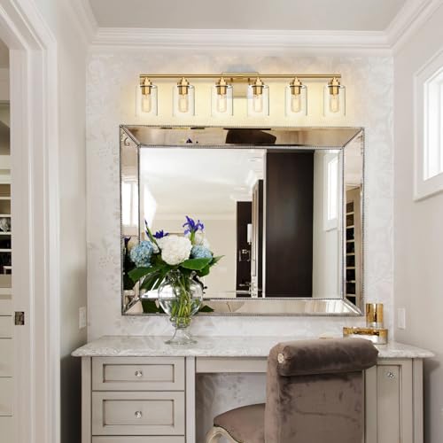 Image of SKEJAO Bathroom Vanity Light Over Mirror,Bathroom Light Fixture Wall Sconce Lighting for Bedroom,Living Room (Gold, 6-Light)