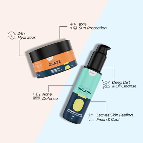 Image of Post Headshave Care Essentials Duo for Men | Splash (Scalp & Face Wash) 100ml, Glaze (Scalp & Face Moisturizer Sunscreen SPF 30) 100g | Shaved Skin & Head Shave
