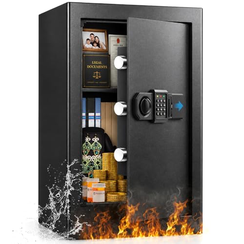 65L Großer Safe Tresor für Zuhause, Digitale Tresore mit Schlüssel, Abnehmbares Regal und Stummschaltfunktion, Anti-theft Moebeltresor für Geld, Dokument, Medizin and Wertgegenstände