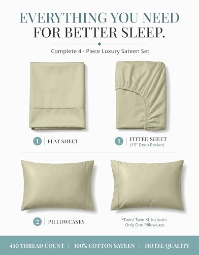 Image of 450TC 100% Cotton Sheet Sets Full Size Bed - Silky Sateen Weave, Linen