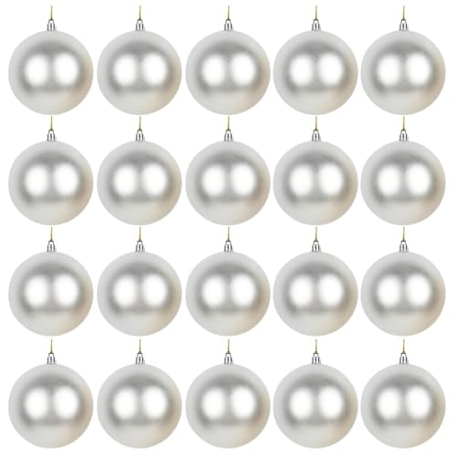 20PCS Christmas Tree Baubles Balls Ornaments Xmas Hanging Decorations Shatterproof (Silver Matte 4CM)