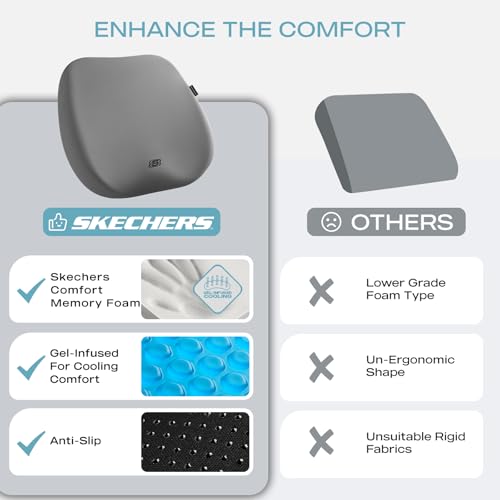 Image of Skechers Seat Cushion Premium Gel & Memory Foam-Office Chair Cushion for Tailbone Pain Relief,Butt Pillow for Office Chair,Car seat Cushion,Long Sitting Office Workers,and Car Drivers,Gray