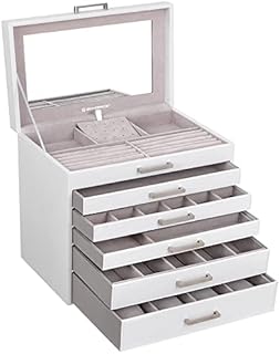 SONGMICS Jewellery Box, Jewellery Organiser, Large Jewellery case, with 6 Layers and 5 Drawers, White JBC138