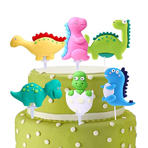 Xihuimay 6Pcs Dino Cake Topper Birthday Set Happy Birthday Topper Handmade Cupcake Topper Including 6 Different Shapes Dinosaur Picks For Boys Girls Birthday Party Decoration #TOP5