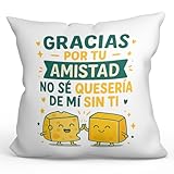 MUGFFINS Cojín con Relleno Amistad Divertido | Gracias por tu Amistad no sé quesería de mí sin ti en Español | Regalo Original Amiga 40x40cm poliéster BFF v1