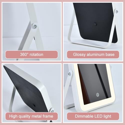 Rechargeable Vanity Mirror with Lights,Desk Makeup Mirror with Lights,Portable Travel for Makeup Desk & Dressing Room,3 Color Lighting, Dimmable Touch Screen