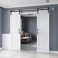 Finosen 48in x 84in (Double 24in×84in Door) White Barn Door Slab with 8FT Sliding Door Hardware Kit,Waterproof,Anti-Scratch,DIY Easy Assembly,Easy to Clean,H Frame