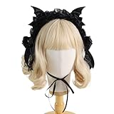 CoBtee Gothic Lolita Headdress Lace Devil Horns Cosplay Headbands Hair band Hair Accessories Headwear Halloween Party (bat Headbands/black)