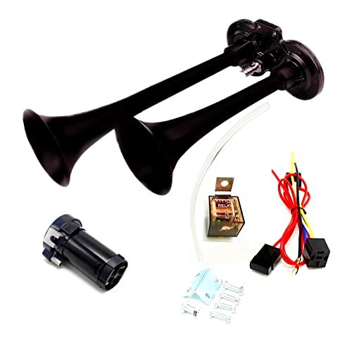 YIYIDA bocina de aire de 150 dB bocina de doble tubo cromada de zinc con doble trompeta bocina con compresor para cualquier vehículo de 12 V camiones barcos coches furgonetas trenes camiones Cover