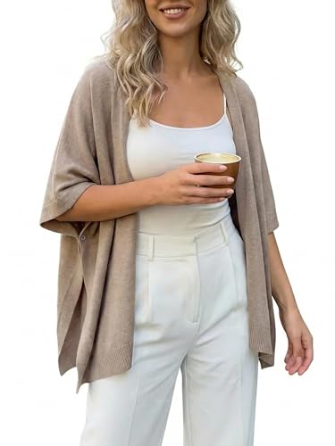AlisOker Shawl Wraps for Women Open Front Versatile Knit Poncho Cardigan Shawl Drape Cape for Summer Fall Ruana Wrap 2026 Camel