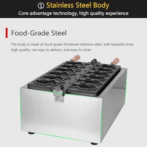 Miniatura 3 de Taiyaki - Máquina para hacer gofres de pescado, horneador eléctrico antiadherente para gofres y conos en forma de pez, acero inoxidable, perfecto