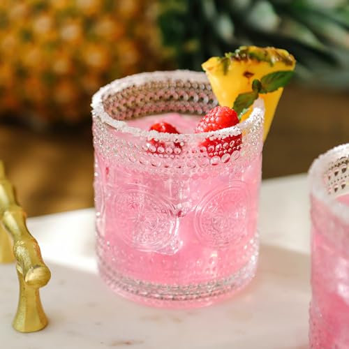 Hobnail Beaded Floral Clear Drinking Glasses Set of 6, (10 oz) Vintage Glassware Set by Kate Aspen| Cocktail Glass Set, Juice Glass, Water Cups | Great Hostess Gift & Gift for New Home Owners by Kate Aspen - Image 3
