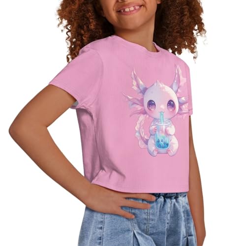 Image of Girls Fashion Crewneck Tee Shirts Casual Short Sleeve Crop Top Summer Outfits 5-14 Year