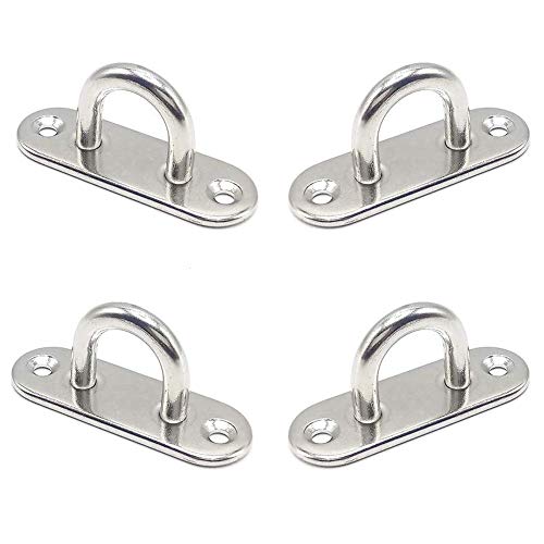NETUME 4 Pcs Eye Plate - M5/304 Stainless Steel, 5mm Oblong Pad Eye Plate Heavy Duty Metal Hooks, Small Metal Outdoor Marine Eye Plate for Deck/Wall/Boat (with 2 Holes)