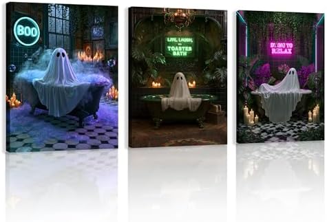 BAOYILONG 3Pcs Halloween Bathroom Canvas Wall Art Cute Ghos Spook...