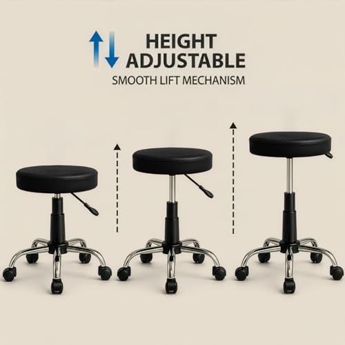Image of DIYA Seating Nexa Round Stool (1 Year Warranty) with Adjustable Height, Wheels and Bonded Leather Upholstery, Sitting Stool for Salon, Doctor, Medical, Spa, Restaurant, Kitchen, Musicians- Black