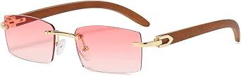 Rectangle Sunglasses Rimless Sqaure Sun Glasses for Men Frameless Blue Green