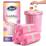 2.6 Gallon 80 Counts Strong Trash Bags Garbage Bags by Teivio, Bathroom Trash Can Bin Liners, Small Plastic Bags for Home Office Kitchen,fit 10 Liter, 2,2.5,3 Gal(Pink)