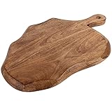 GoCraft Wooden Cutting Board with Handle | Mango Wood Leaf Shape | Chopping, Prep, Serve Board | Charcuterie Platter - 17' x 10.5'