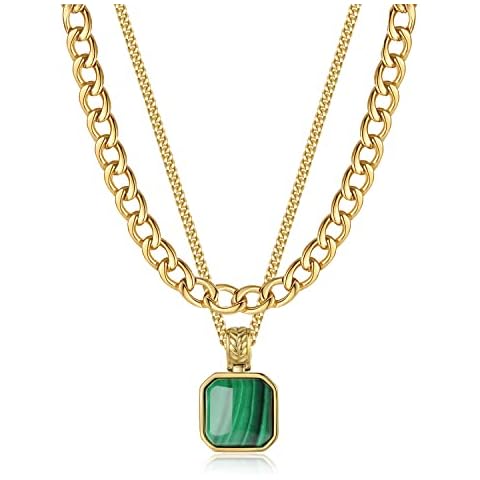 Men’s Malachite Gold Chain Layered Necklace Sets Cover