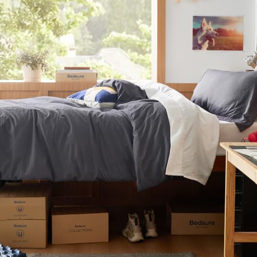Image of Bedsure Dark Grey Duvet Cover Twin /Twin XL Size - 2 Pieces Prewashed Cotton-Like Polyester Extra Soft Bedding Set, Includes 1 Duvet Cover 68 inchx90 inch with Zipper Closure & 1 Pillow Sham, No Comforter