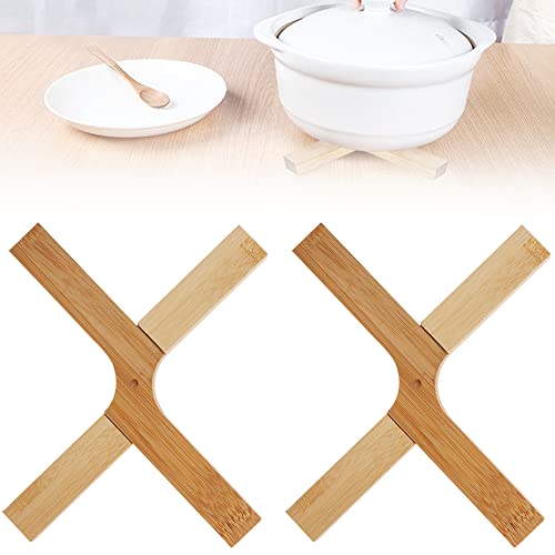 DURNATEY 2 pcs Salvamanteles Plegable Salvamanteles Madera Bambu 20.5cm Salvamanteles para Ollas Calientes Salvamanteles de Bambú al Calor Posavasos de Bambu para Proteger Mesa Cocina Cover