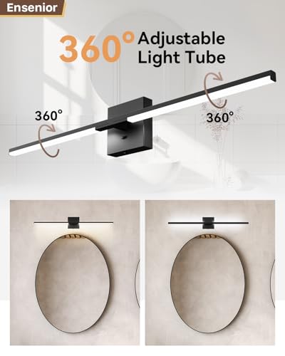 Ensenior Modern Bathroom Vanity Light 32 inch, Built-in Dimmer, 18.5W Dimmable 5CCT Led Bath Lights, Black Bar Vanity Light for Bathroom Mirror Cabinets Bedroom-FCC Certificated