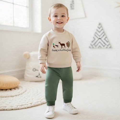 Bagilaanoe Fall Toddler Baby Boy Outfit Daddy’s Hunting Buddy Long Sleeve Shirt Pullover Sweater Top Jogger Pants Set2