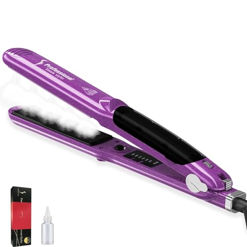 DORISILK Steam Hair Straightener for Hair ，Professional Ceramic Flat Iron ，2 in 1 Hair Straightener and Curler，Dual Voltage Flat Iron Hair Straightener （Purple）