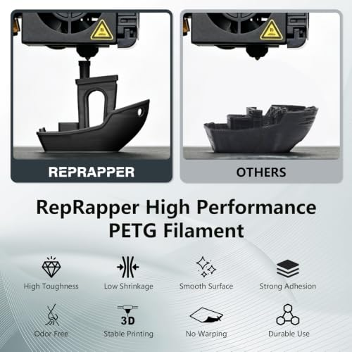 Image of RepRapper Black PETG Filament 1.75mm 5KG Giant Spool(11.02 lb), High Toughness Weather Resistant Low Odor Printing Material, Compatible with Most FDM 3D Printers