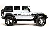 Factory Crafts Off Road Stripe 2 Side Graphics Kit 3M Vinyl Decal Wrap Compatible with Jeep Wrangler 4 Door 2007-2016 - Matte Black
