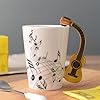 MBSM 8.5oz Creative Music Mug Violin Style Guitar Ceramic Mug Coffee Tea Milk Stave Cups with Handle Coffee Mugs Novelty Gifts (Wooden Guitar) #2
